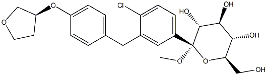 (2S,3R,4S,5S,6R)-2-(3-(4-((S)-tetrahydrofurán-3-yloxy)benzyl)-4-chlórfenyl)-tetrahydro-6-(hydroxymetyl)-2-metoxy -2H-pyrán-3,4,5-triol