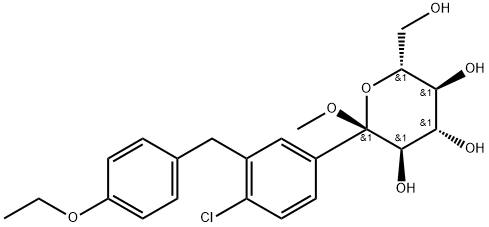 (2S,3R,4S,5S,6R)-2-(4-chlór-3-(4-etoxybenzyl)fenyl)-6-(hydroxymetyl)-2-metoxytetrahydro-2H-pyrán-3,4,5-triol