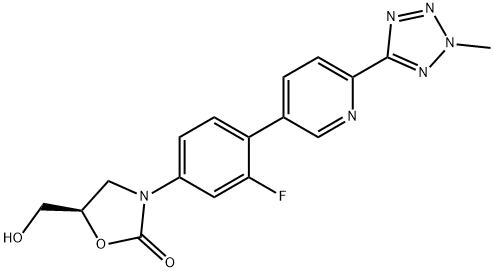 (R)-3-(3-fluór-4-(6-(2-metyl-2H-tetrazol-5-yl)pyridín-3-yl)fenyl)-5-(hydroxymetyl)oxazolidin-2-ón