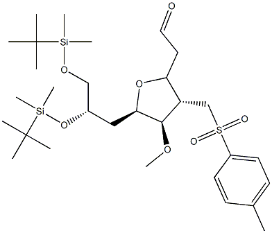 2-((2S,3S,4R,5R)-5-((S)-2,3-bis(terc-butyldimetylsilyloxy)propyl)-4-metoxy-3-(tosylmetyl)tetrahydrofurán-2-yl)acetaldehyd