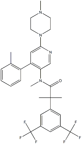 2-[3,5-bis(trifluórmetyl)fenyl]-N,2-dimetyl-N-[4-(2-metylfenyl)-6-(4-metylpiperazín-1-yl)pyridín-3-yl]propánamid