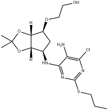 2-(((3aR,4S,6R,6aS)-6-((5-amino-6-chlór-2-(propyltio)pyrimidín-4-yl)amino)-2,2-dimetyltetrahydro-3aH-cyklopenta[ d][1,3]dioxol-4-yl)oxy)etanol