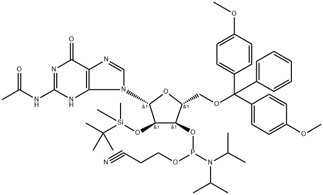2'-0-[(terc-butyl)dimetylsilyl]-N-acetylguanozín-3'-(2-kyanoetyl-N,N-diizopropyl)fosforamidit
