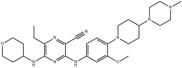 2-pyrazínkarbonitril, 6-etyl-3-[[3-metoxy-4-[4-(4-metyl-1-piperazinyl)-1-piperidinyl]fenyl]amino]-5-[(tetrahydro-2H-pyrán- 4-yl)amino]-