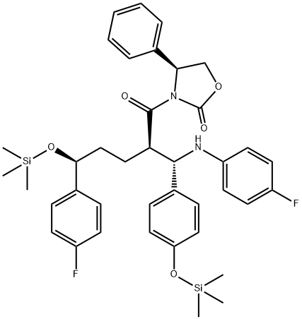 3-[(2R,5S)-5-(4-Fluórfenyl)-2-[(S)-[(4-fluórfenyl(amino)]][4-[trimetylsilyl]-oxy]fenyl]metyl]-1- oxo-5-[(trimetylsilyl)-oxy]pentyl]-4-fenyl-(4S)-2-oxazolidinón