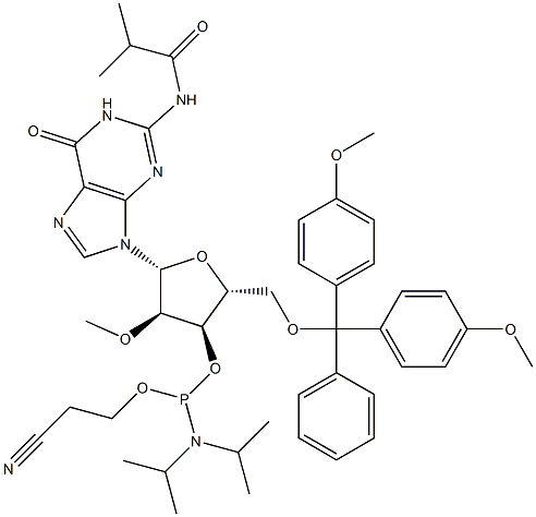 5'-0-(4,4-dimetoxytrityl)-2'-0-metyl-N-izobutyrylguanozín-3'-(2-kyanoetyl-N,N-diizopropyl)fosforamidit
