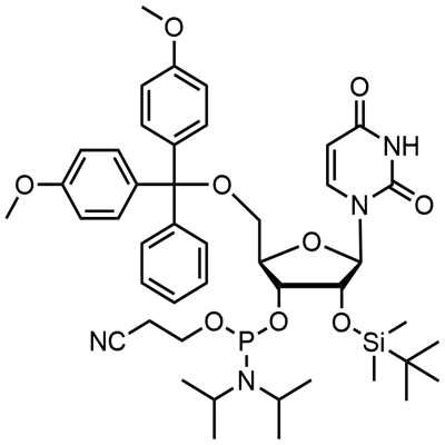 5'-0-(4,4-dimetoxytrityl)-2'-0-[(terc-butyl)dimetylsilyl]uridín-3'-(2-kyanoetyl-N,N-diizopropyl)fosforamidit