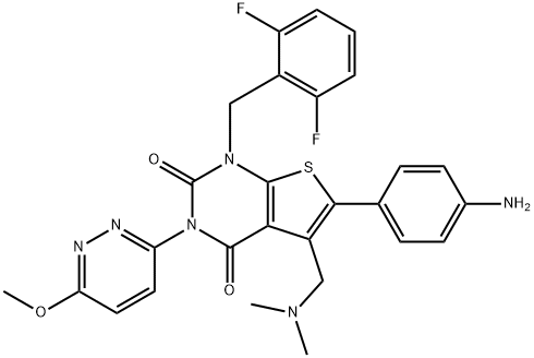 6-(4-aminofenyl)-1-(2,6-difluórbenzyl)-5-((dimetylamino)metyl)-3-(6-metoxypyridazin-3-yl)tieno[2,3-d]pyrimidín-2, 4(1H,3H)-dión