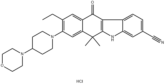 9-etyl-6,6-dimetyl-8-(4-morfolinopiperidin-1-yl)-11-oxo-5a,6,11,11a-tetrahydro-5H-benzo[b]karbazol-3-karbonitril hydrochlorid