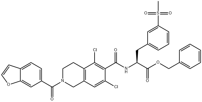 benzyl (S)-2-(2-(benzofurán-6-karbonyl)-5,7-dichlór-1,2,3,4-tetrahydroizochinolín-6-karboxamido)-3-(3-(metylsulfonyl)fenyl)propanoát