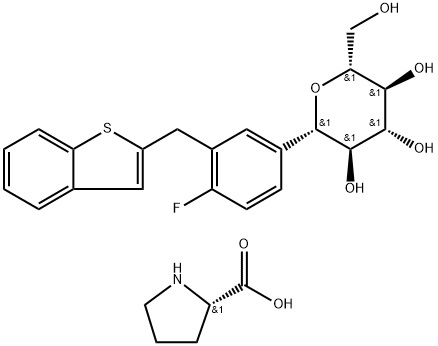L-Proline Compd. s (1S)-1,5-anhydro-1-C-[3-(benzo[b]tien-2-ylmetyl)-4-fluórfenyl]-D-glucitolom (1:1)