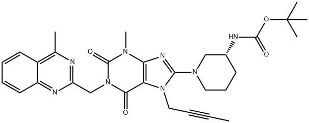 terc-butyl((3s)-1-(7-(but-2-ín-1-yl)-3-metyl-1-((4-metylchinazolín-2-yl)metyl)-2,6-dioxo- 2,3,4,5,6,7-hexahydro-lh-purín-8-yl)piperidín-3-yl)karbamát
