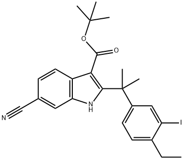 terc-butyl-6-kyano-2-(2-(4-etyl-3-jódfenyl)propán-2-yl)-1H-indol-3-karboxylát